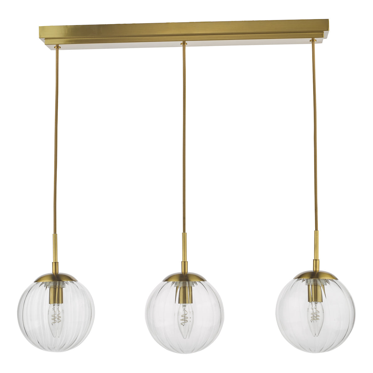 Dar Jocelyn 3 Light Bar Pendant Natural Brass and Glass
