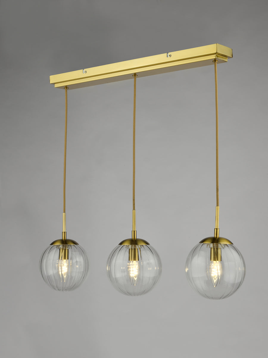 Dar Jocelyn 3 Light Bar Pendant Natural Brass and Glass