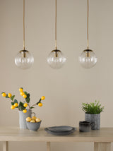 Dar Jocelyn 3 Light Bar Pendant Natural Brass and Glass