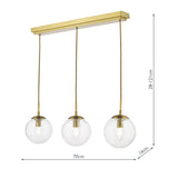 Dar Jocelyn 3 Light Bar Pendant Natural Brass and Glass