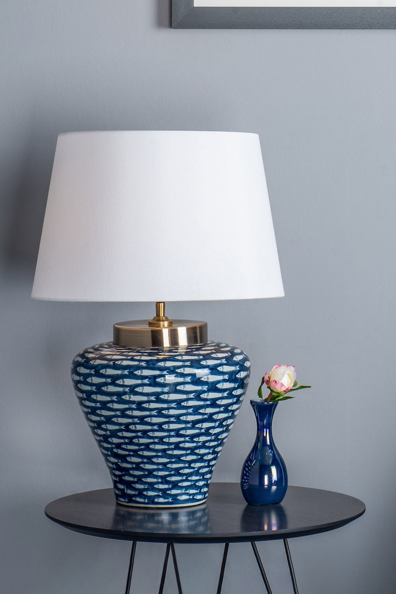 Dar Joy Table Lamp Base Blue White Fish Motif – Amos Lighting + Home