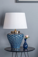 Dar Joy Table Lamp Base Blue White Fish Motif