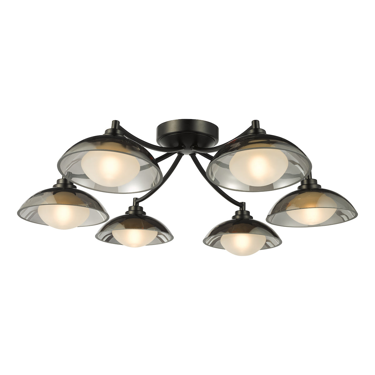 Dar Kadience 6 Light Semi-Flush Satin Black and Smoked Glass