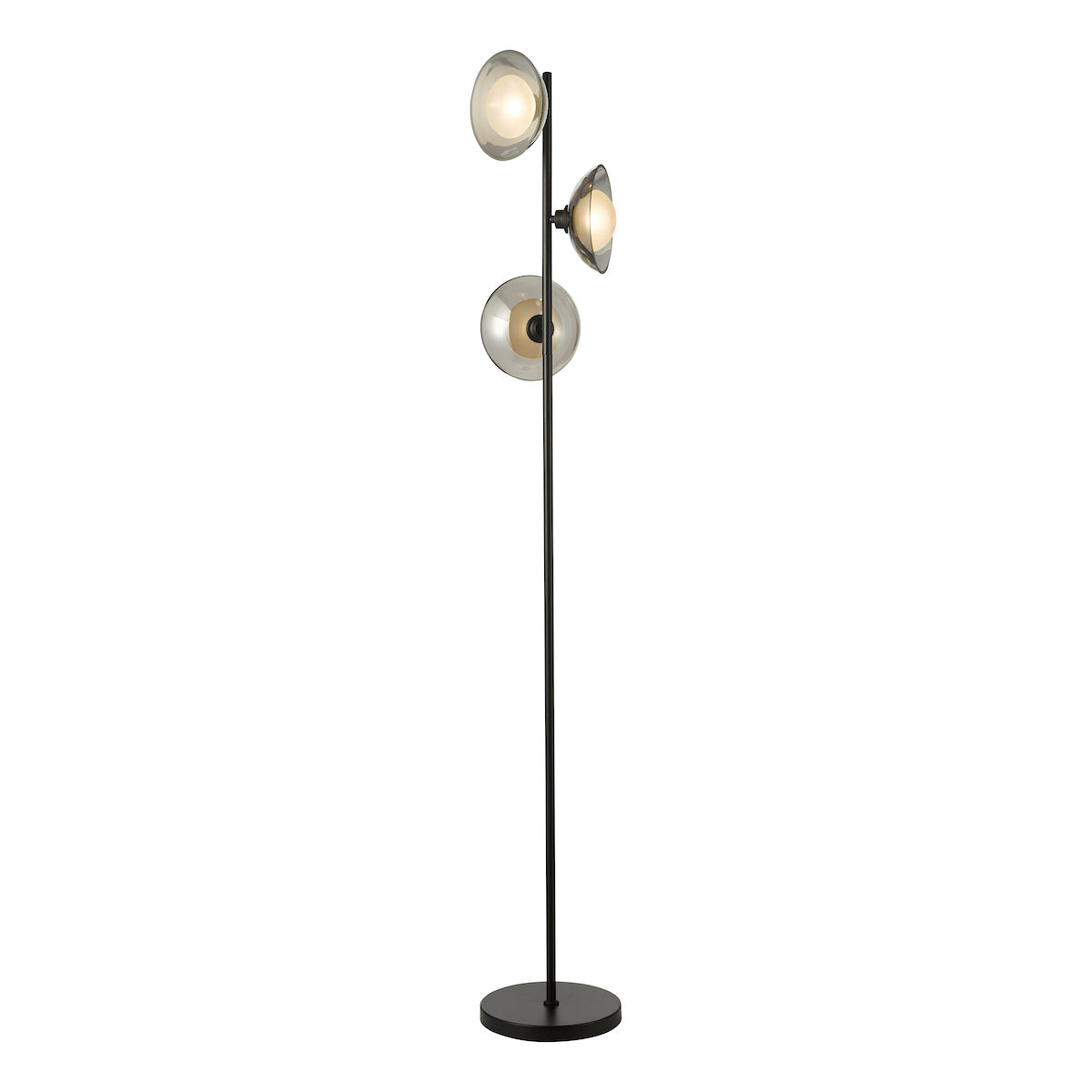 Dar Kadience 3 Light Floor Lamp Satin Black and Smoked Glass