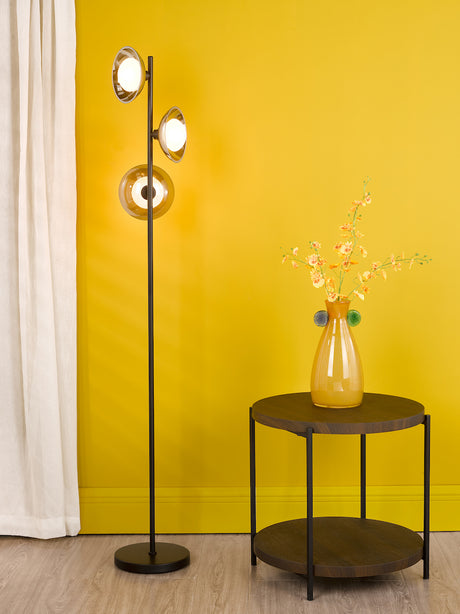 Dar Kadience 3 Light Floor Lamp Satin Black and Smoked Glass
