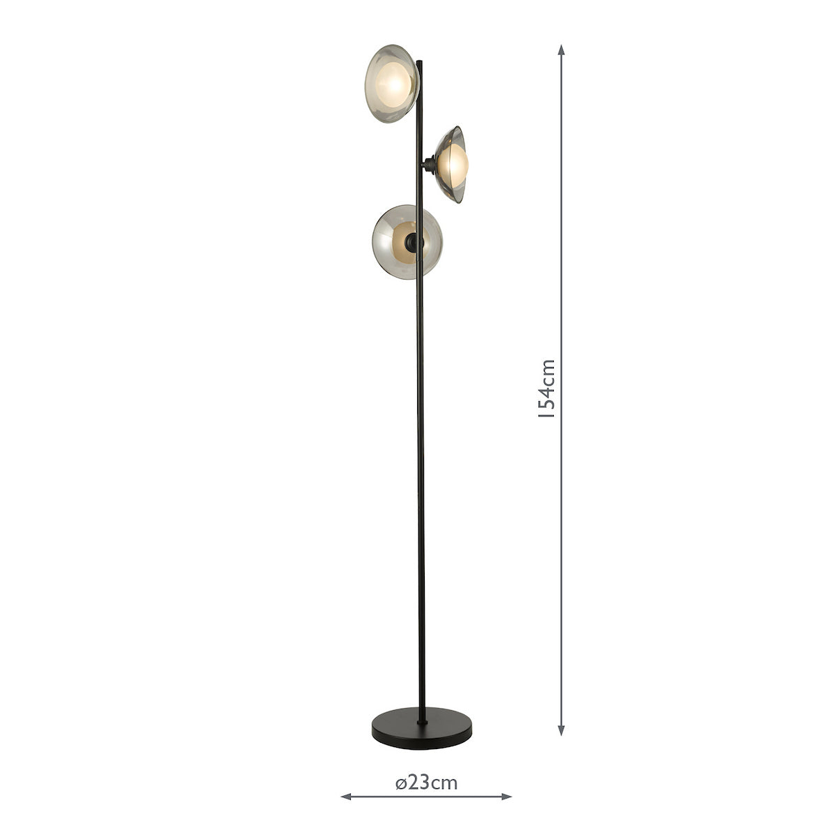Dar Kadience 3 Light Floor Lamp Satin Black and Smoked Glass