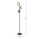 Dar Kadience 3 Light Floor Lamp Satin Black and Smoked Glass