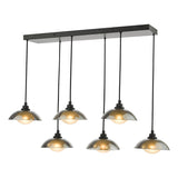 Dar Kadience 6 Light Bar Pendant Satin Black and Smoked Glass