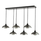 Dar Kadience 6 Light Bar Pendant Satin Black and Smoked Glass