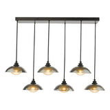Dar Kadience 6 Light Bar Pendant Satin Black and Smoked Glass