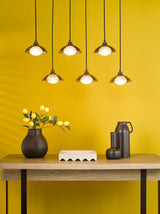 Dar Kadience 6 Light Bar Pendant Satin Black and Smoked Glass