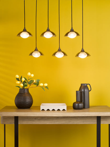 Dar Kadience 6 Light Bar Pendant Satin Black and Smoked Glass