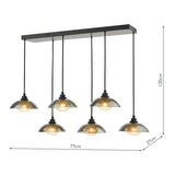 Dar Kadience 6 Light Bar Pendant Satin Black and Smoked Glass