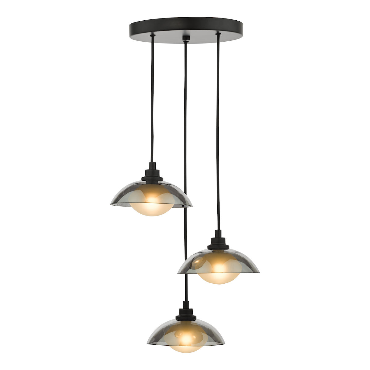 Dar Kadience 3 Light Cluster Pendant Satin Black and Smoked Glass