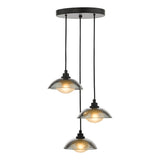 Dar Kadience 3 Light Cluster Pendant Satin Black and Smoked Glass