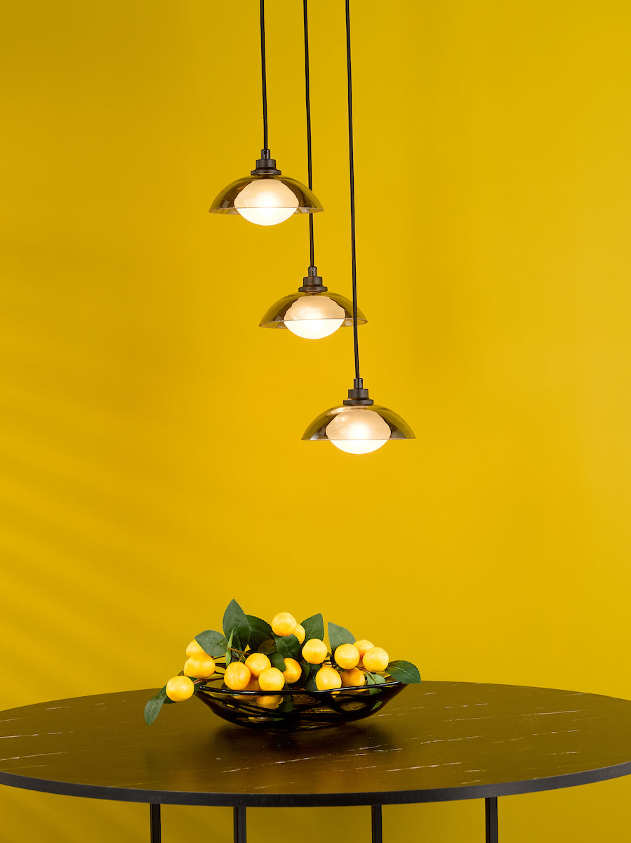 Dar Kadience 3 Light Cluster Pendant Satin Black and Smoked Glass