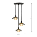 Dar Kadience 3 Light Cluster Pendant Satin Black and Smoked Glass