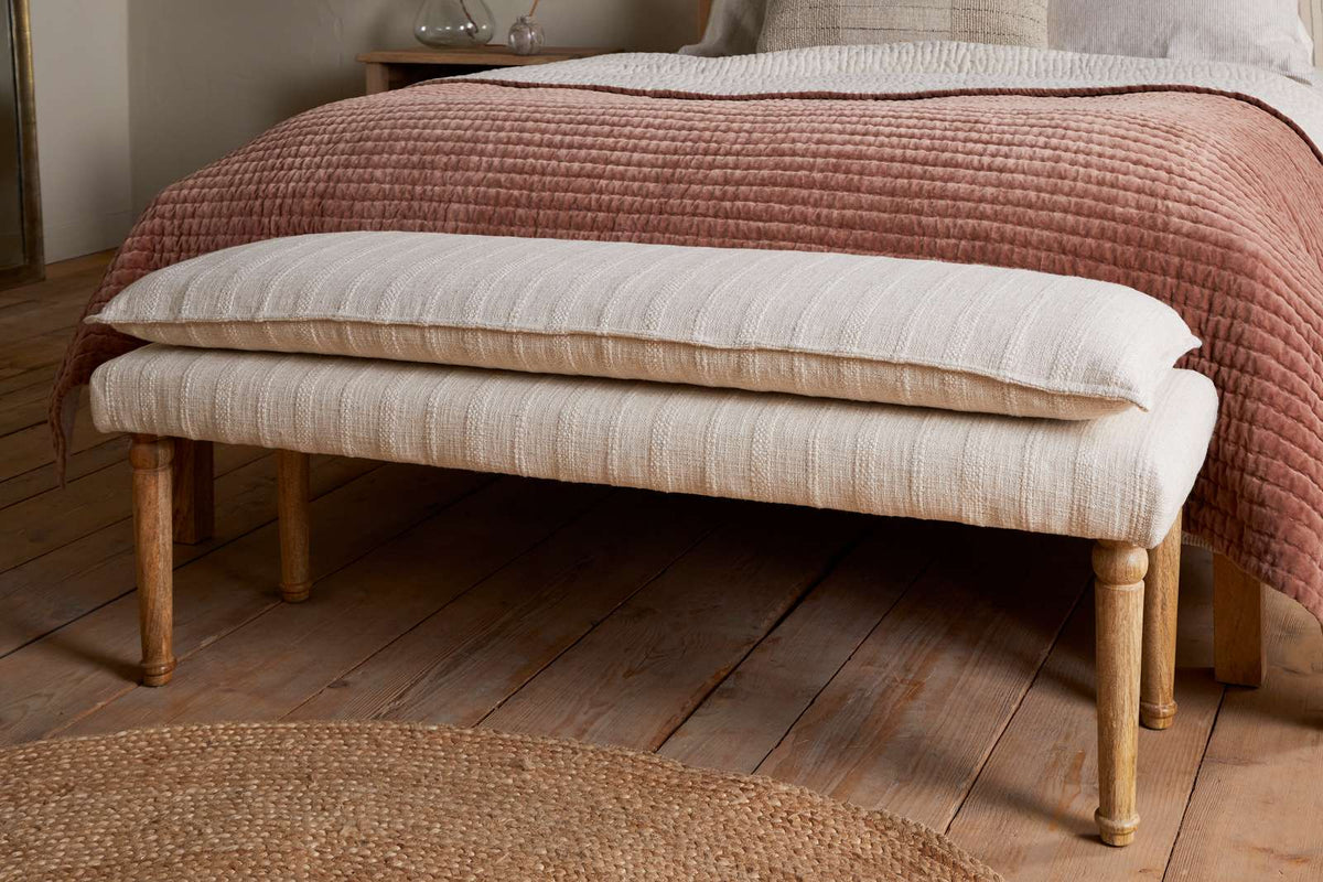 Nkuku Kiana Cotton Upholstered Bench Natural – Amos Lighting + Home