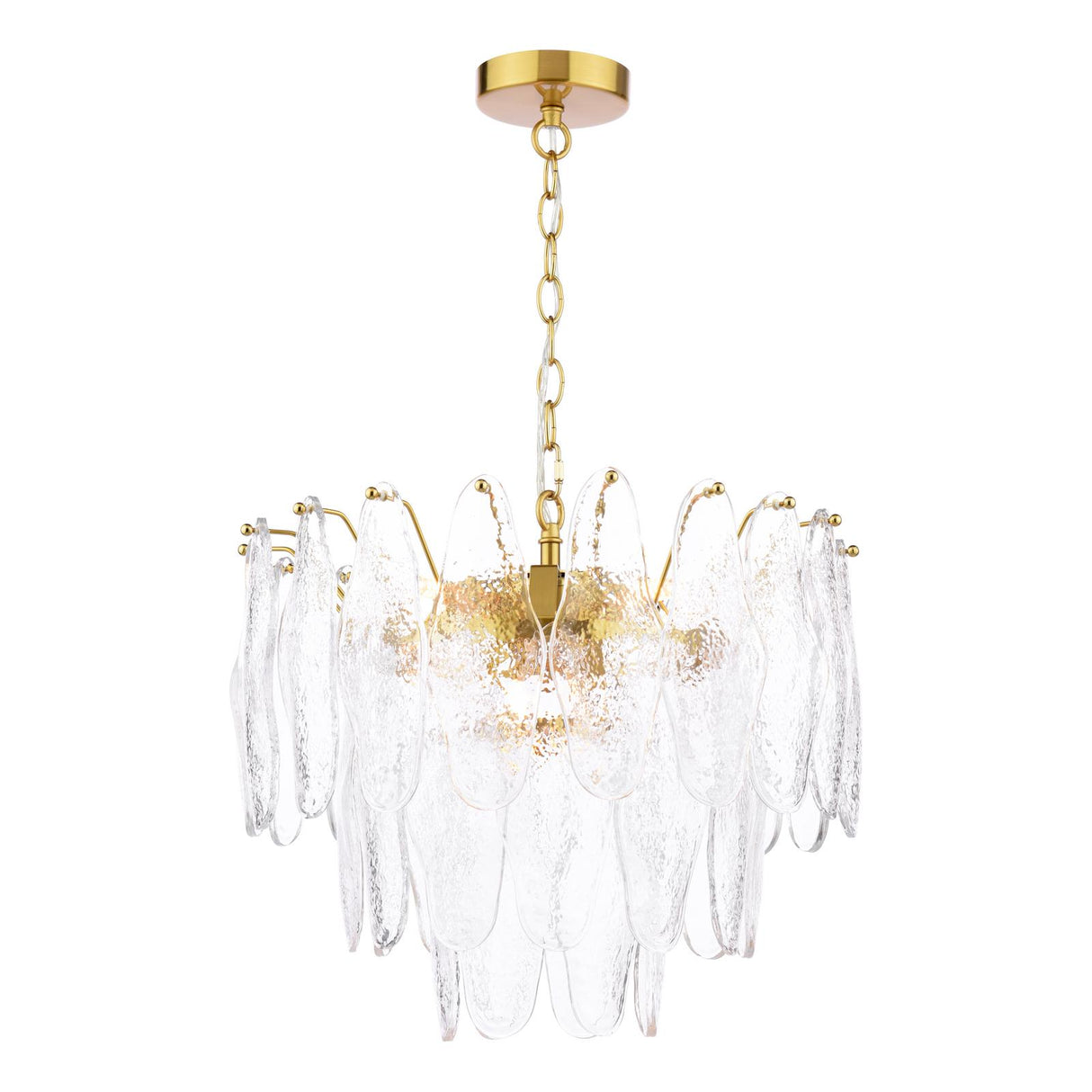 Dar Kimmia 6 Light Pendant Chandelier Natural Brass and Textured Glass