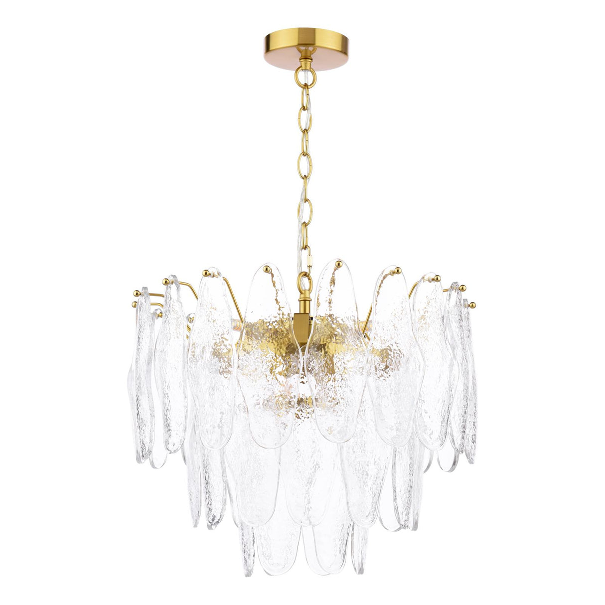 Dar Kimmia 6 Light Pendant Chandelier Natural Brass and Textured Glass