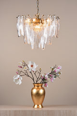 Dar Kimmia 6 Light Pendant Chandelier Natural Brass and Textured Glass