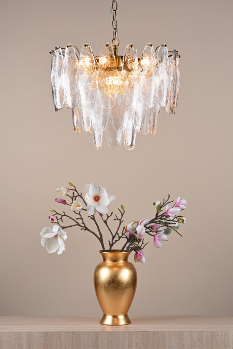 Dar Kimmia 6 Light Pendant Chandelier Natural Brass and Textured Glass