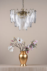 Dar Kimmia 6 Light Pendant Chandelier Natural Brass and Textured Glass