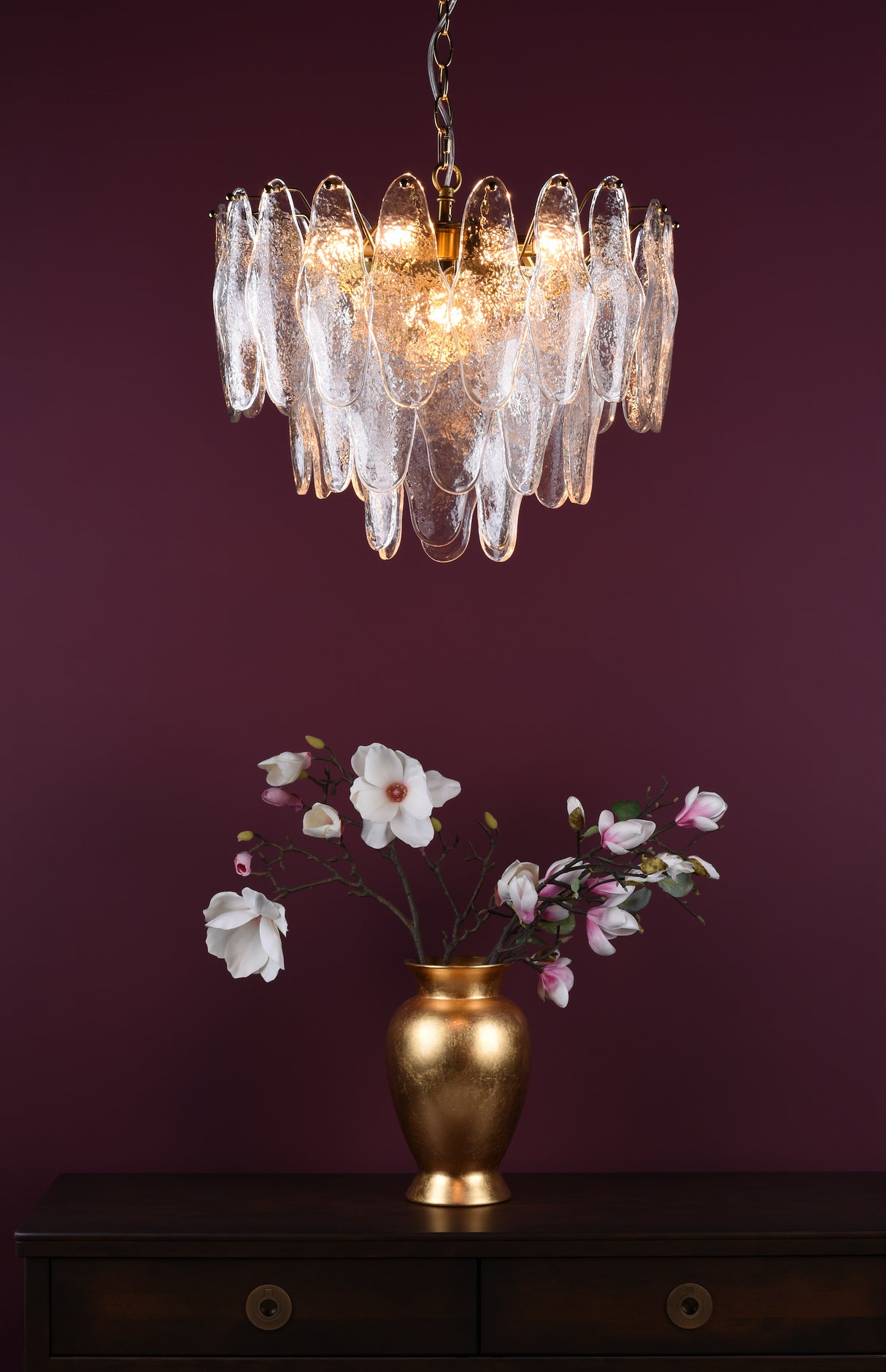 Dar Kimmia 6 Light Pendant Chandelier Natural Brass and Textured Glass