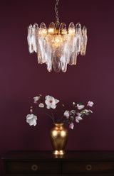Dar Kimmia 6 Light Pendant Chandelier Natural Brass and Textured Glass