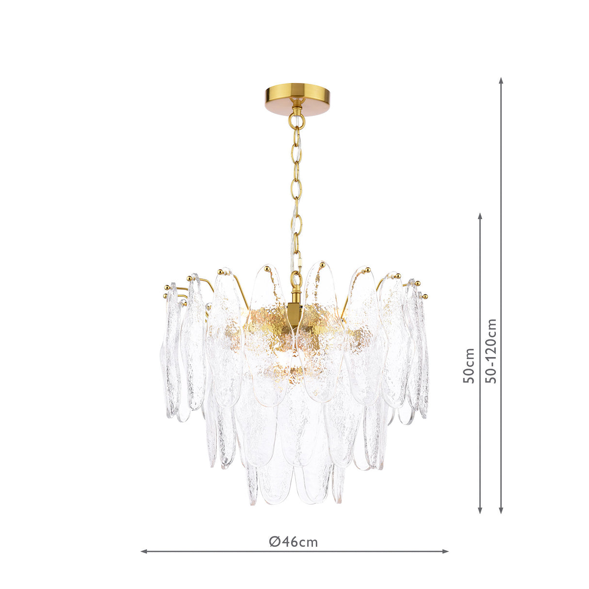 Dar Kimmia 6 Light Pendant Chandelier Natural Brass and Textured Glass