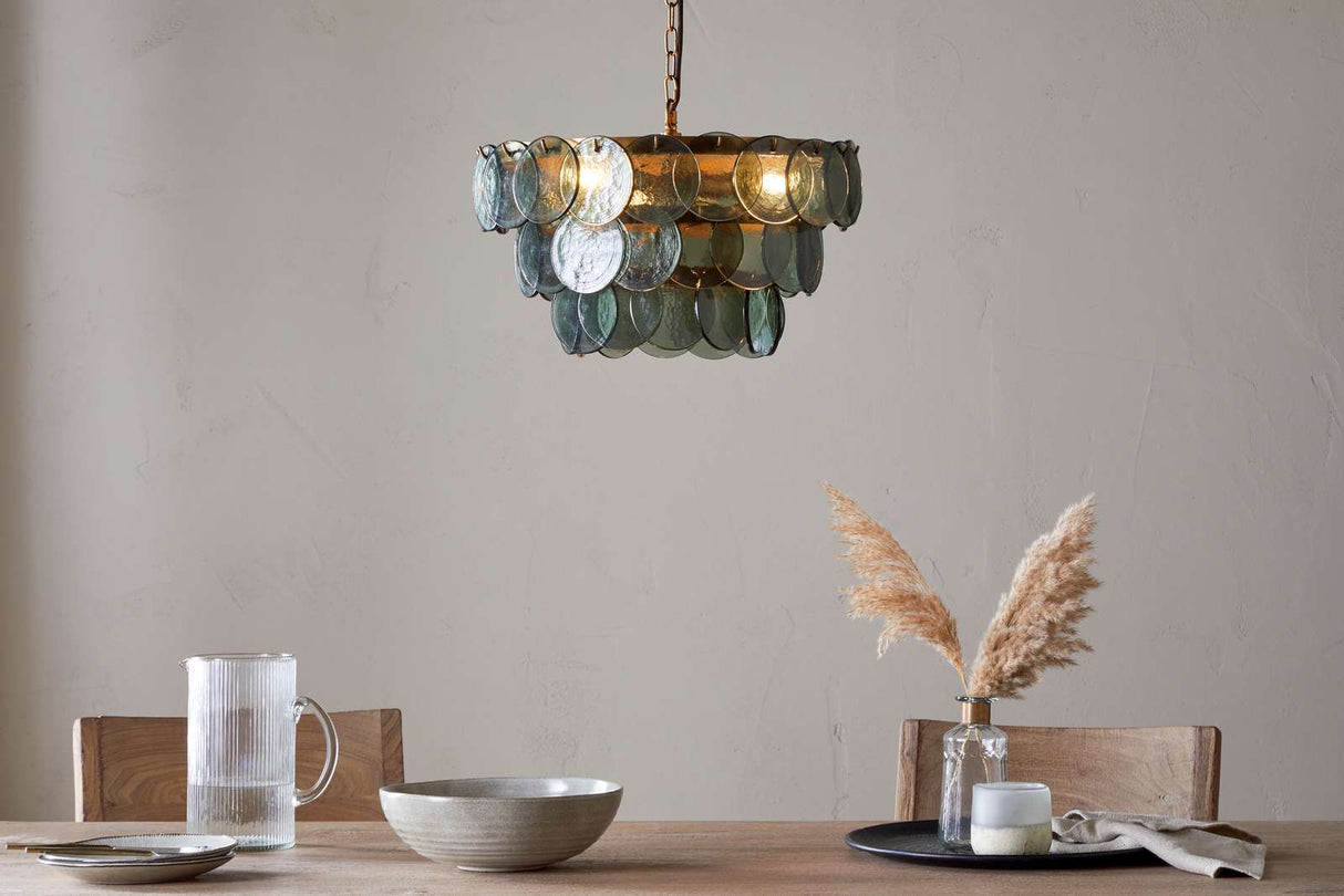 Nkuku Kagitha Recycled Glass Chandelier Green Small