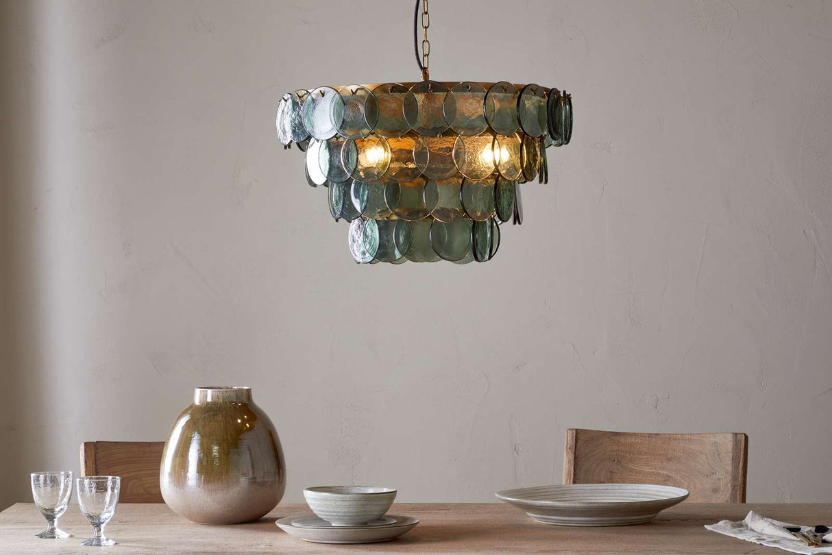 Nkuku Kagitha Recycled Glass Chandelier Green Large