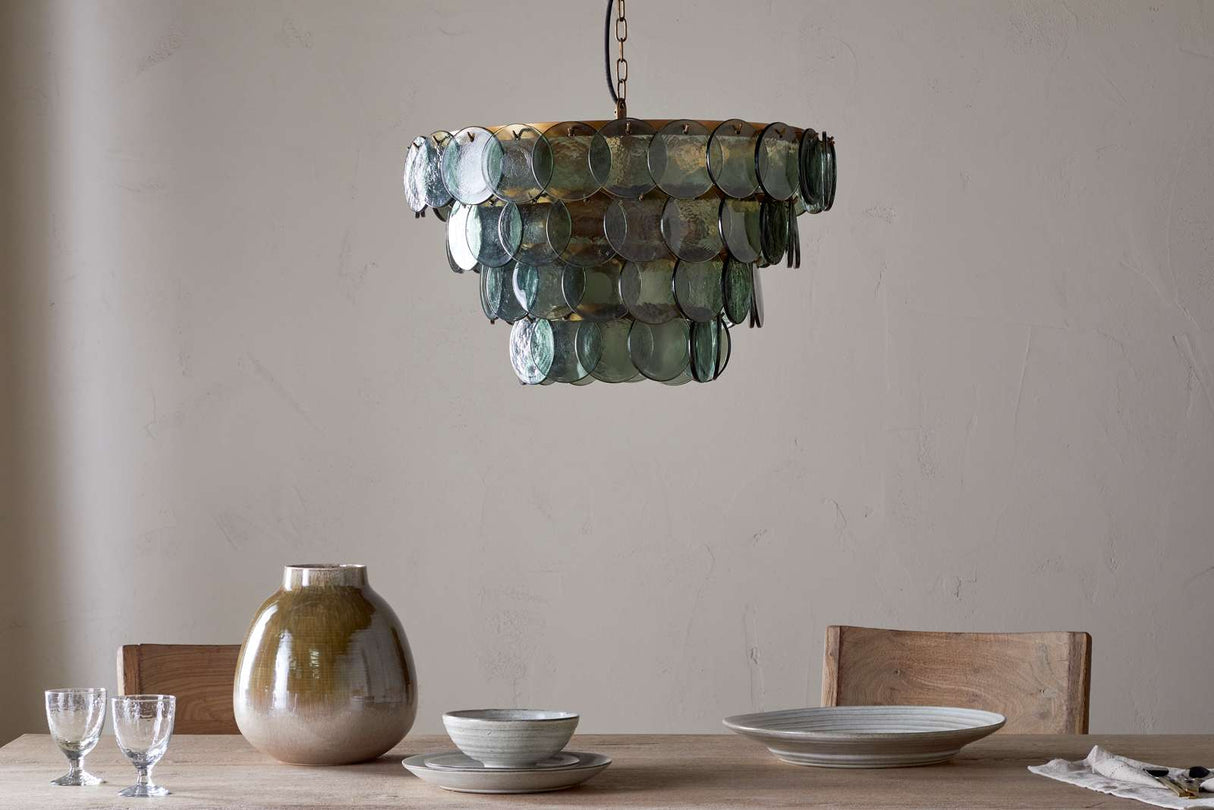 Nkuku Kagitha Recycled Glass Chandelier Green Large