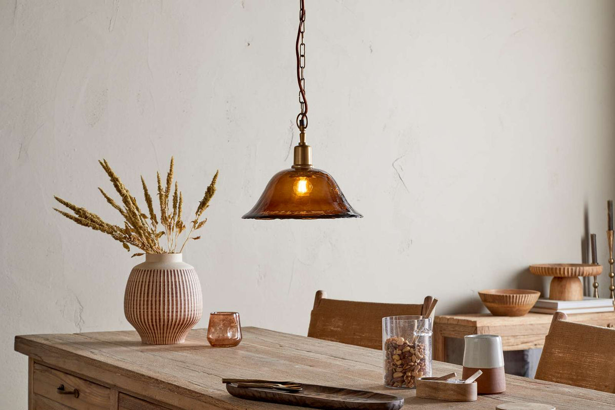 Nkuku Keju Organic Shape Recycled Glass Pendant Dark Amber