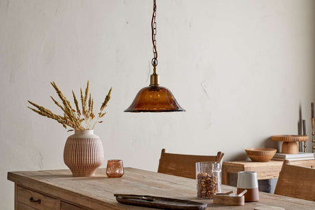 Nkuku Keju Organic Shape Recycled Glass Pendant Dark Amber