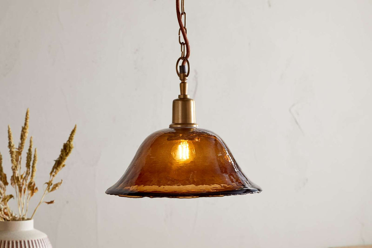 Nkuku Keju Organic Shape Recycled Glass Pendant Dark Amber