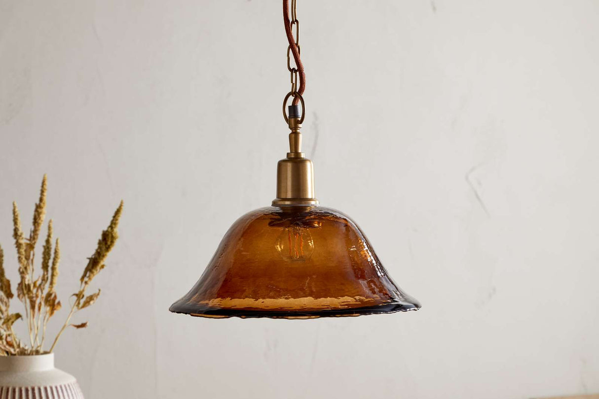 Nkuku Keju Organic Shape Recycled Glass Pendant Dark Amber