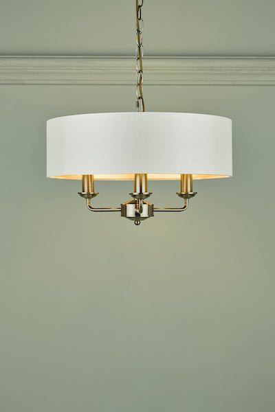 Laura Ashley Sorrento 3lt Pendant Antique Brass With Ivory Shade –  from Amos Lighting + Home