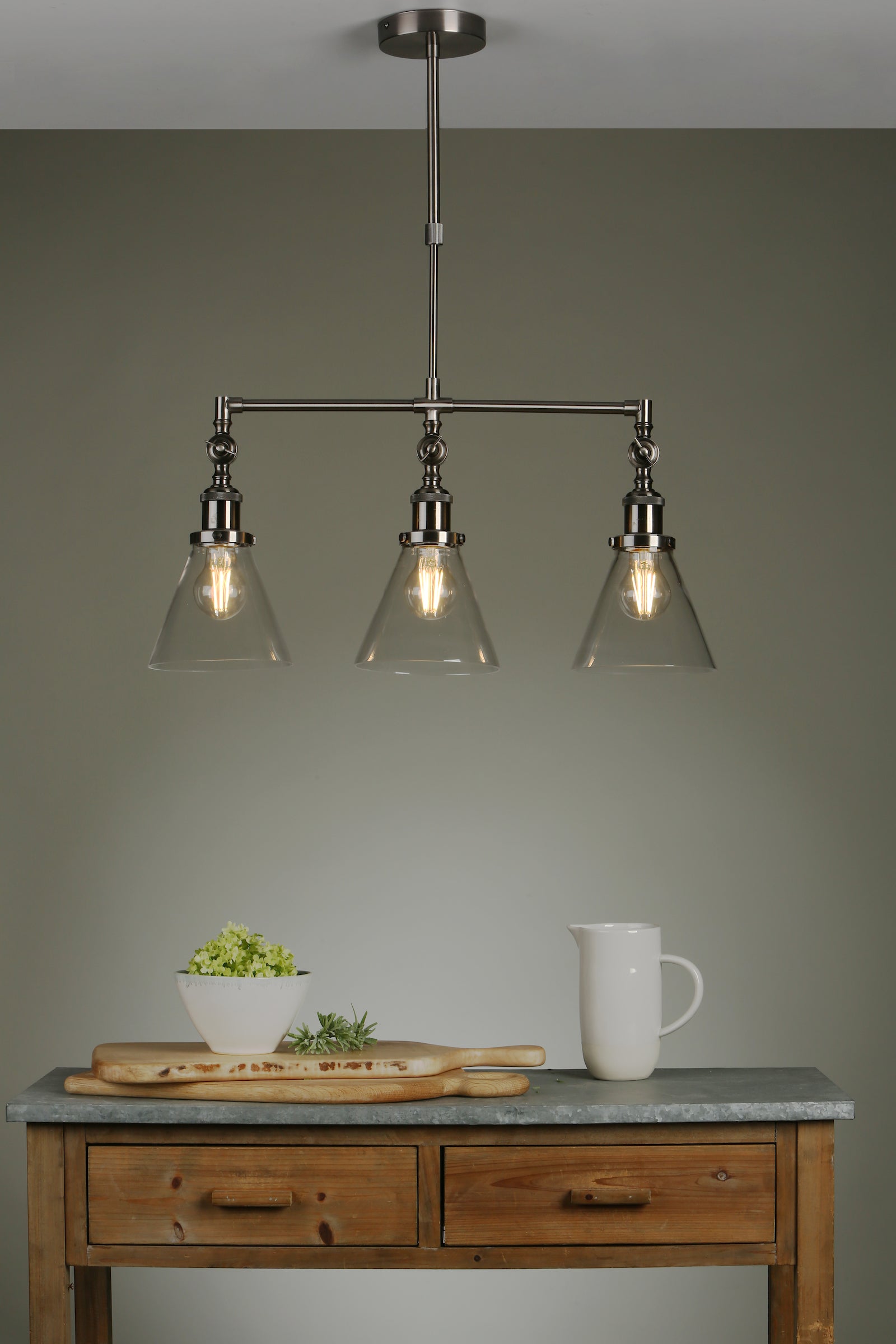 天井照明 Olika LAMP 3BULB PENDANT Laura Ashley Isaac 3lt Bar Pendant Satin Nickel | Industrial