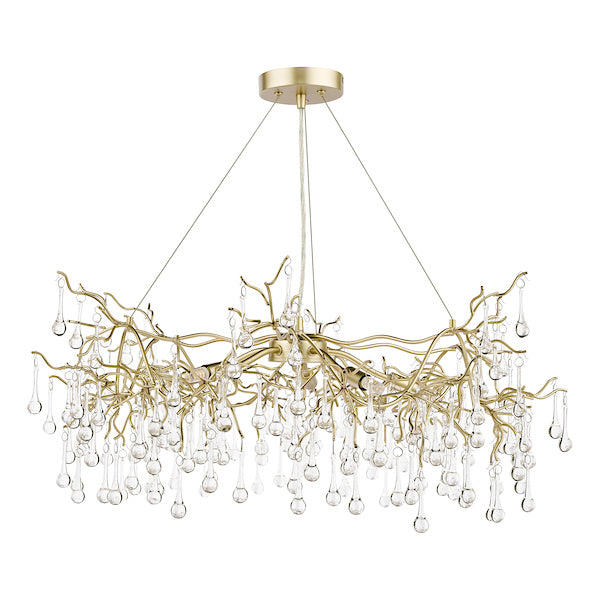 Laura Ashley Willow 5 Light Pendant Chandelier Satin Champagne with Crystal Raindrops –  from Amos Lighting + Home