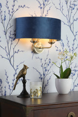 Laura Ashley Sorrento Wall Light Antique Brass & Blue Velvet