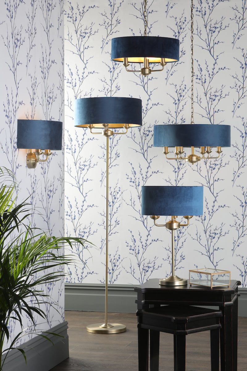 Laura Ashley Sorrento Wall Light Antique Brass & Blue Velvet –  from Amos Lighting + Home