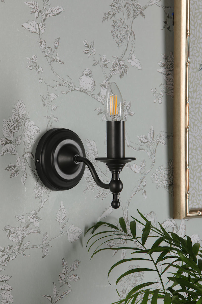 Laura Ashley Ludchurch Single Wall Light Industrial Black –  from Amos Lighting + Home