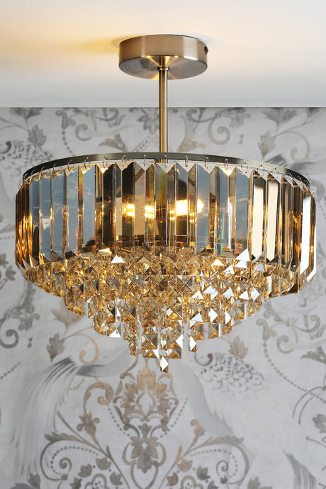 Laura Ashley Vienna 3 Light Semi-Flush Ceiling Light Champagne Crystal and Antique Brass –  from Amos Lighting + Home