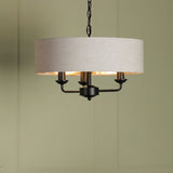 Laura Ashley Sorrento 3 Light Chandelier Matt Black and Natural With Shade –  from Amos Lighting + Home