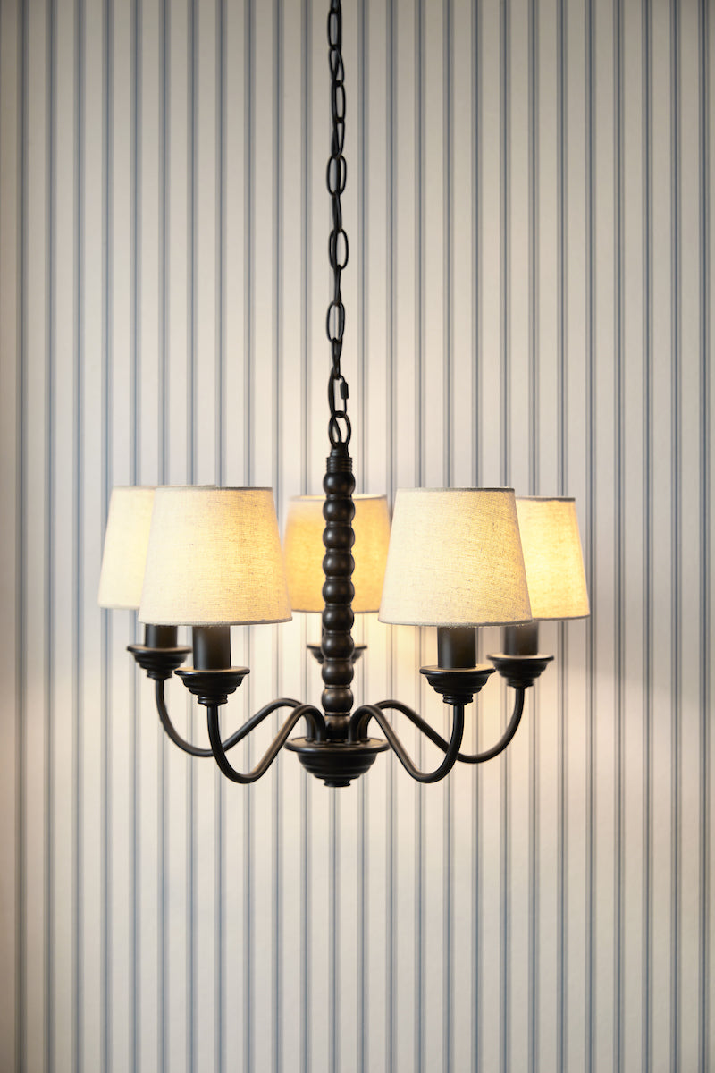 Laura Ashley Norbury 5 Light Armed Pendant Matt Black With Shade