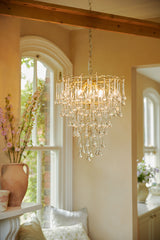 Laura Ashley Willow 4 Light Pendant Satin Champagne and Crystal –  from Amos Lighting + Home