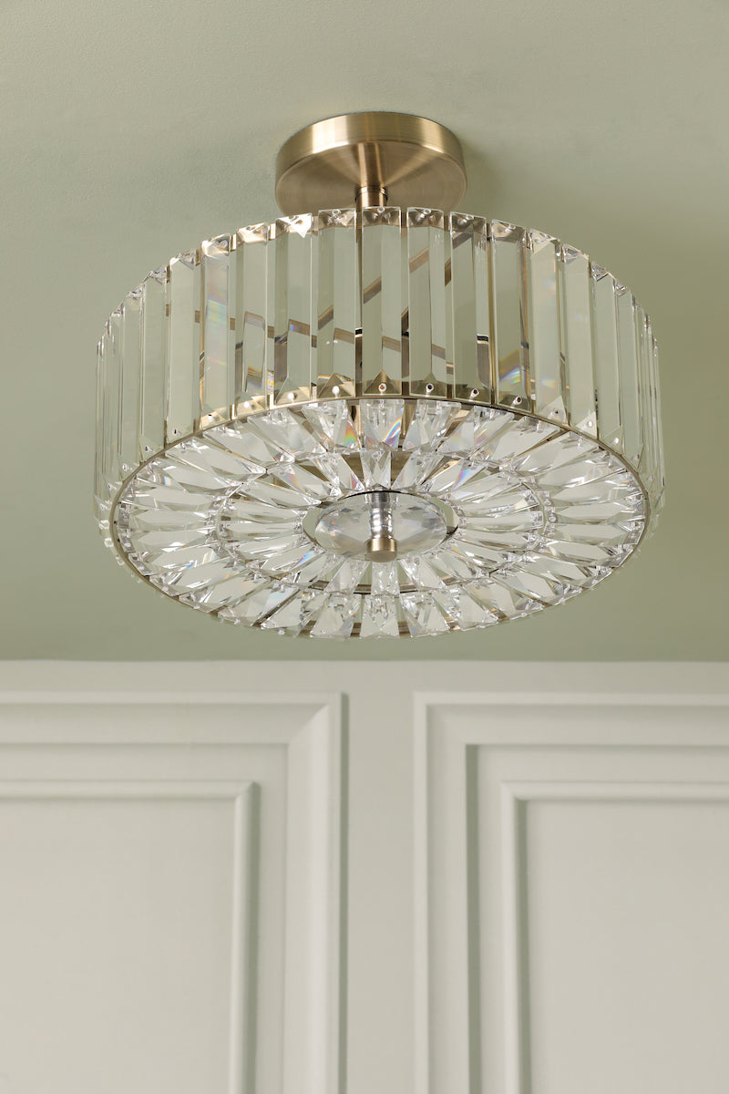 Laura Ashley Fernhurst 3 Light Semi-Flush Crystal and Antique Brass