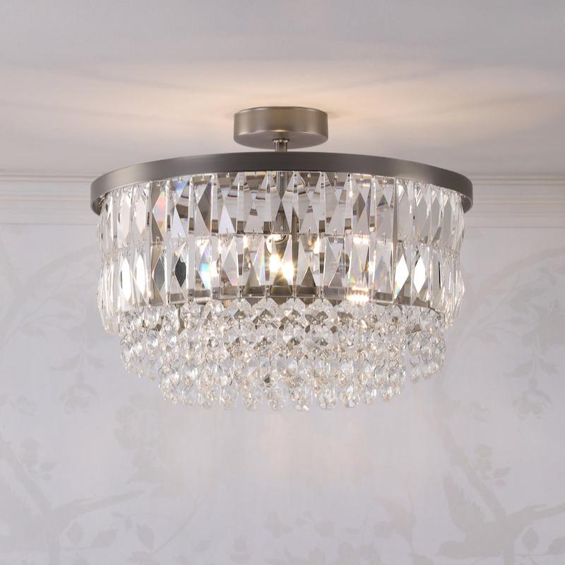 Laura Ashley Rhosill 3 Light Semi-Flush Crystal and Aged Pewter