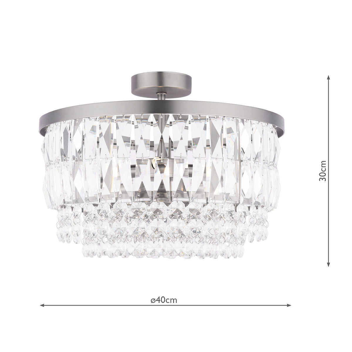 Laura Ashley Rhosill 3 Light Semi-Flush Crystal and Aged Pewter